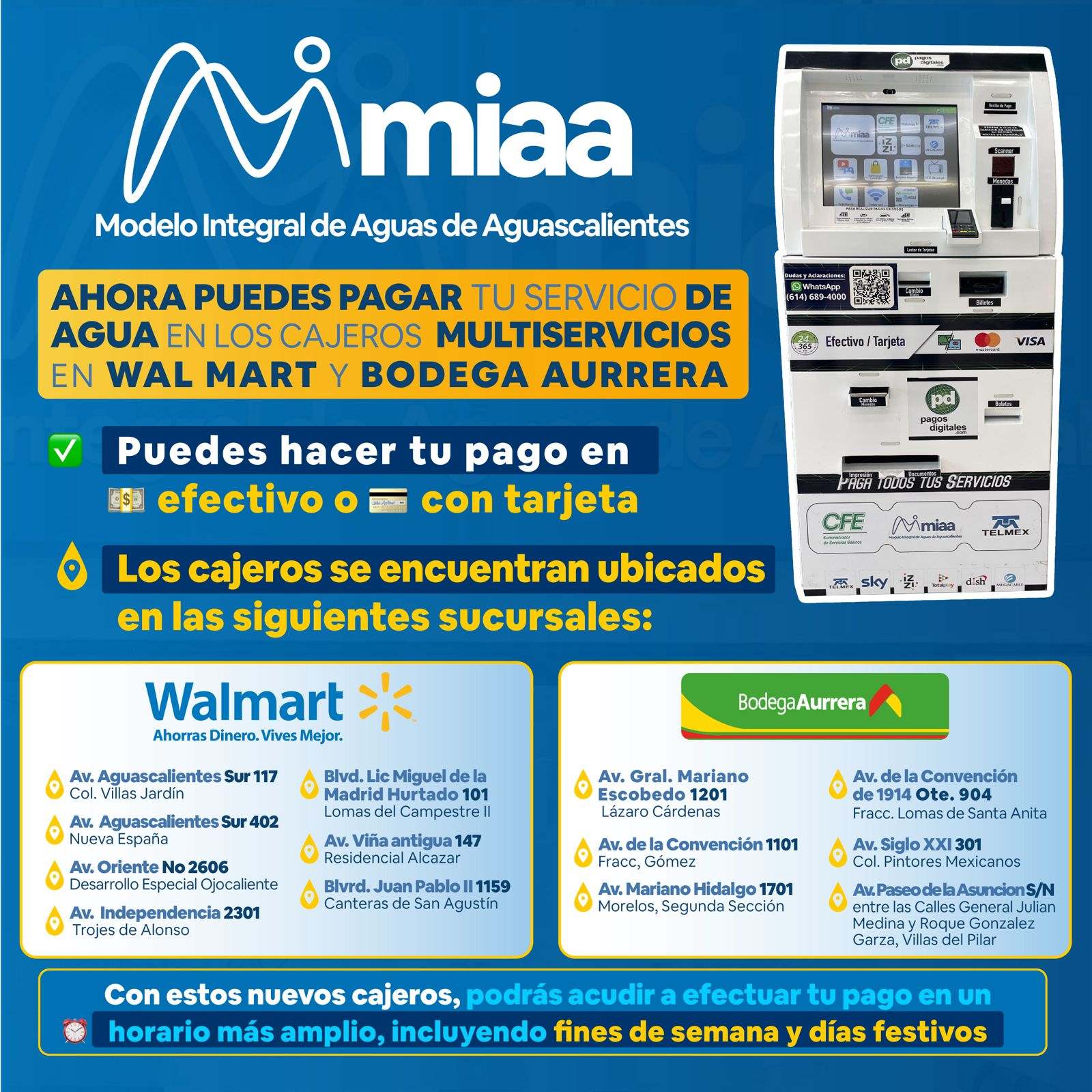 Usurarios de MIAA podrán pagar su servicio en cajeros multiservicios en supermercados: @MunicipioAgs